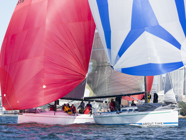 Midnight Rambler and About Time cross gybes - David Brogan, www.sailpix.com.au